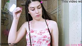 Gorgeous Brunette Model Strips in Shower Scene