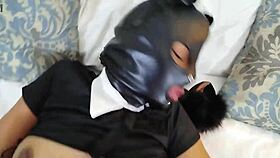 Latin girlfriend in catsuit gets banged by master.