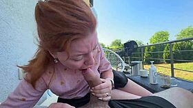 Risky public doggystyle with big tits cum on face