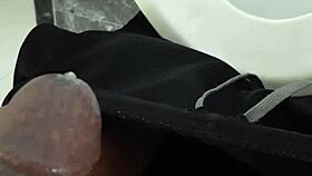 hey, i just masturbated my shaved cock in the restroom, cum everywhere close up!!