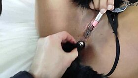 Latin girlfriend in catsuit gets banged by master.