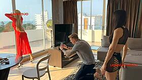 Horny Ladyboy in Red Bangs Client Candy