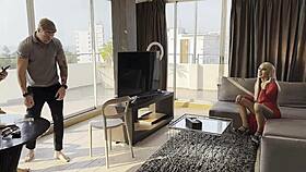 Horny Ladyboy in Red Bangs Client Candy