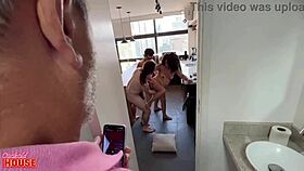 Wife bent over fucks two guys brought home by cuckold husband!