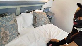 Latin girlfriend in catsuit gets banged by master.