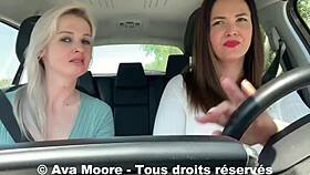 lucky guy gets his first blowjob from two french sluts on the roadside, emptying his balls in pov outdoor sex