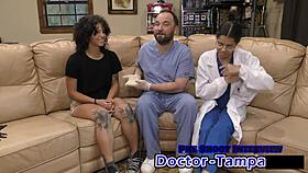 dr tampa checks nicole luvas' petite 18+ body in her first gyno exam with gloves and spreading