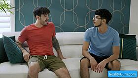 Busty milf seduces teen boy with perky nipples.