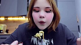 pretty alternative girl does a cute mugbang with her chubby friends.