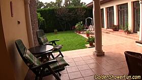 Three lesbians have a casual threeway with urination