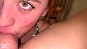 Cum all over my face after sloppy deepthroat in feet pose