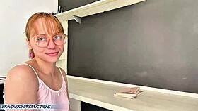 Teen student offers wet pussy to old teacher for high grade and swallows cum