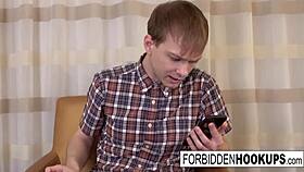 big boobed teen sucks step-brother's fat cock and gets facial