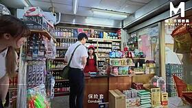 promiscuous mart gets bent over for blowjob at work with long-haired clerk