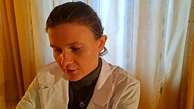 Young Russian doctor gave me a blowjob at the appointment, feeling her tattoos.