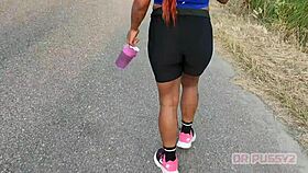 Ebony Redhead With Giant Ass Trains In Gym Filmed By Lover