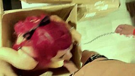 Teen cat girl sucks dick with funny faces in POV