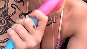 Malafalda explores a huge monster dildo with her tight pussy