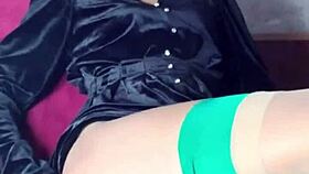 Mature woman in stockings masturbates intensely with vibrator to climax