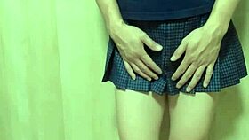 Wild Schoolgirl in Bloomers and Sheer Lingerie Plays Anal on Halloween!