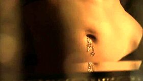 Brunette milf in black dress solo