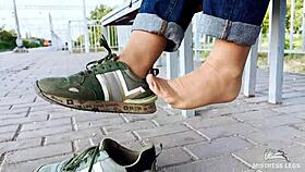 Teasing With Tan Nylon Soles On Bench?