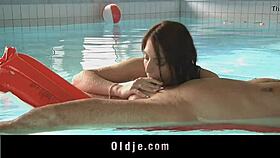 Sweet Redhead Teen 18+ Sucking Old Cock by the Pool?