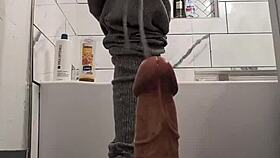 brunette pussy stretches around monster cock and dildo toys