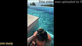 Public blowjob at infinity pool in Costa Rica with interracial couple