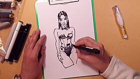 Watch this quick sketch of a hot sexy girl in latex getting drawn