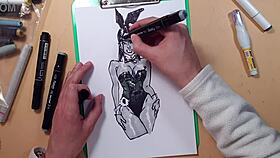 Watch this quick sketch of a hot sexy girl in latex getting drawn