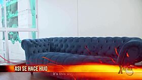 papa kisses his son with busty girlfriend and gives fucking lessons