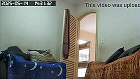 hidden camera catches the brazilian milf maid cleaning naked, showing off her huge tits and big pussy in lingerie