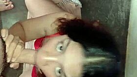 Stepmom in red dress hints at good morning blowjob for favorite stepson