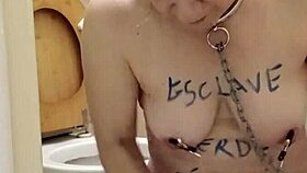 Oh, what a humiliated slut! She licks the toilet in bondage humiliation.