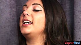 Busty British Voyeur Toys While Watching Jerk Off