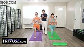 latina friends explore limits with yoga guru