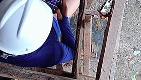 company nurse playing with construction labor on site