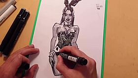 Watch this quick sketch of a hot sexy girl in latex getting drawn