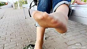 Teasing With Tan Nylon Soles On Bench?