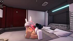 In Roblox, I break her virtual pussy with intense gameplay