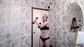 Masturbating after my workout in lingerie, contrasting athletic routine with intimate pleasure