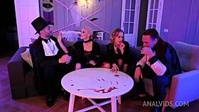 Skinny teen with big tits experiences first anal at halloween party orgy