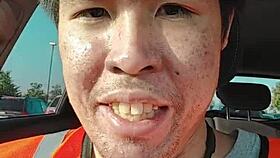 asian woman walking outdoors during work