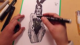 Watch this quick sketch of a hot sexy girl in latex getting drawn