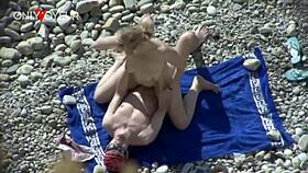 At the beach, voyeur watches juicy ass white girl fucked from behind and creampied