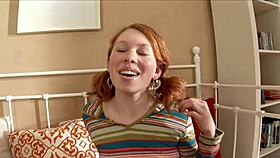 Fucking redhead teen in lingerie with big cock and handjob