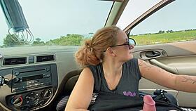 She gives a blow job in the car.