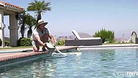 Smoking Hot Busty Milf Tempts Poolboy With Anal Toy And Blowjob