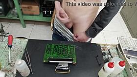 i blast a massive cumshot on a clients machine instead of fixing it, solo masturbation gone wrong